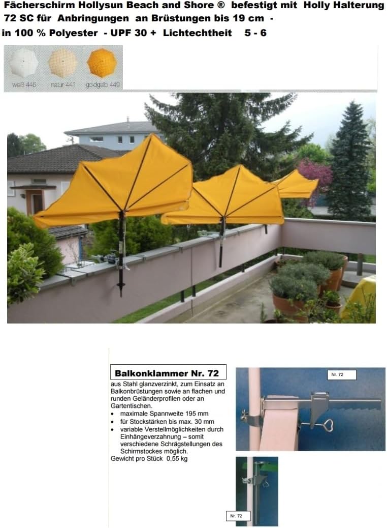 Stuhl - Sonnenschirm - Fächerschirm gelb mit 360 ° Holly Multihalterung -Befestigung runde eckinge E