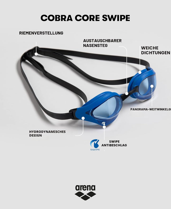 ARENA Unisex Cobra Core Swipe Schwimmbrillen (1er Pack) Einheitsgrösse SMOKE-ARMY-BLACK, Einheitsgrö