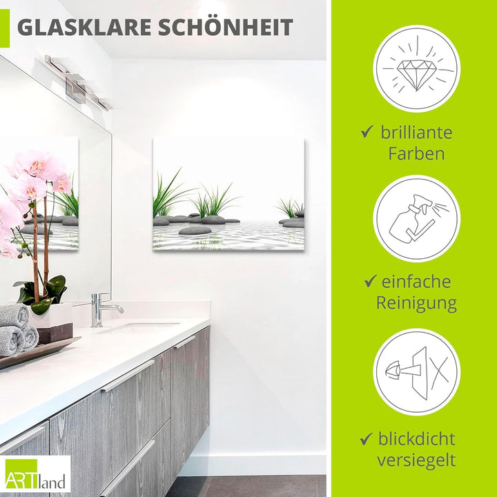 ARTland Glasbilder Wandbild Glas Bild einteilig 40x40 cm Quadratisch Wellness Zen 3D Steine Entspann