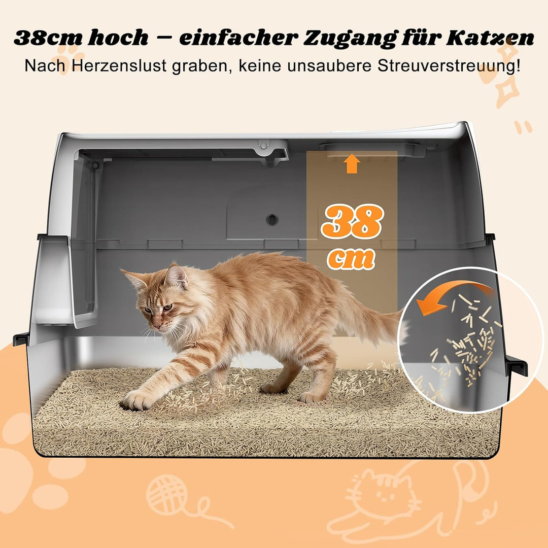 FURTIME Katzenklo Edelstahl, Katzentoilette Edelstahl mit Deckel Grosse XL, Geschlossene Metall Katz
