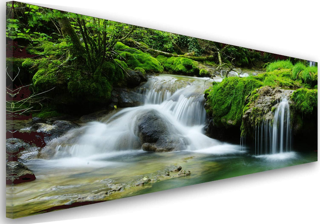 Feeby Bilder Wasserfall Wald 120x40 cm Wohnzimmer Schlafzimmer Büro Flur Küche Wandbilder Modern Bil