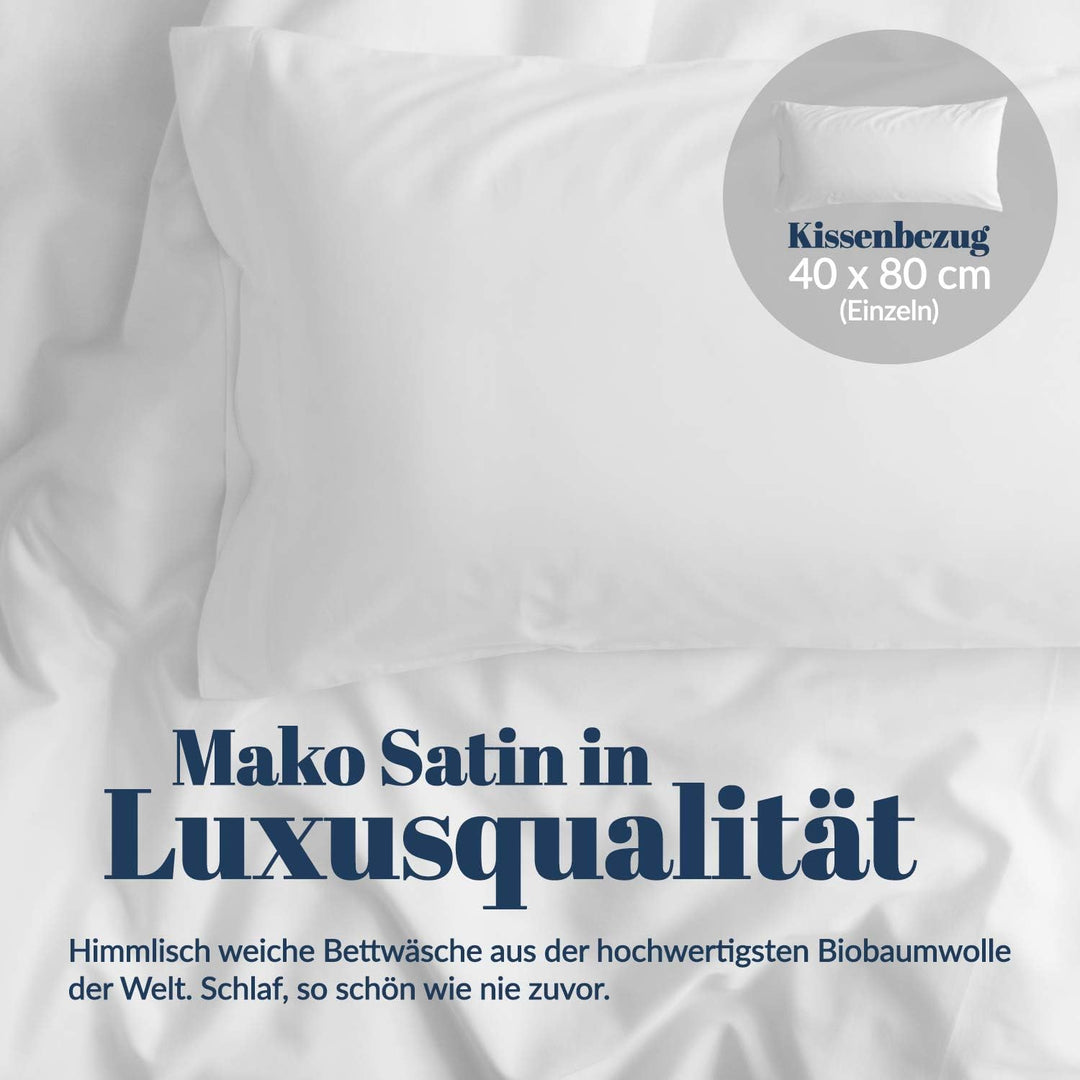 bo&button® Kissenbezug 40x80 cm, einzeln, Mako Satin Bio Baumwolle - echte Luxusqualität, Weiss, 40