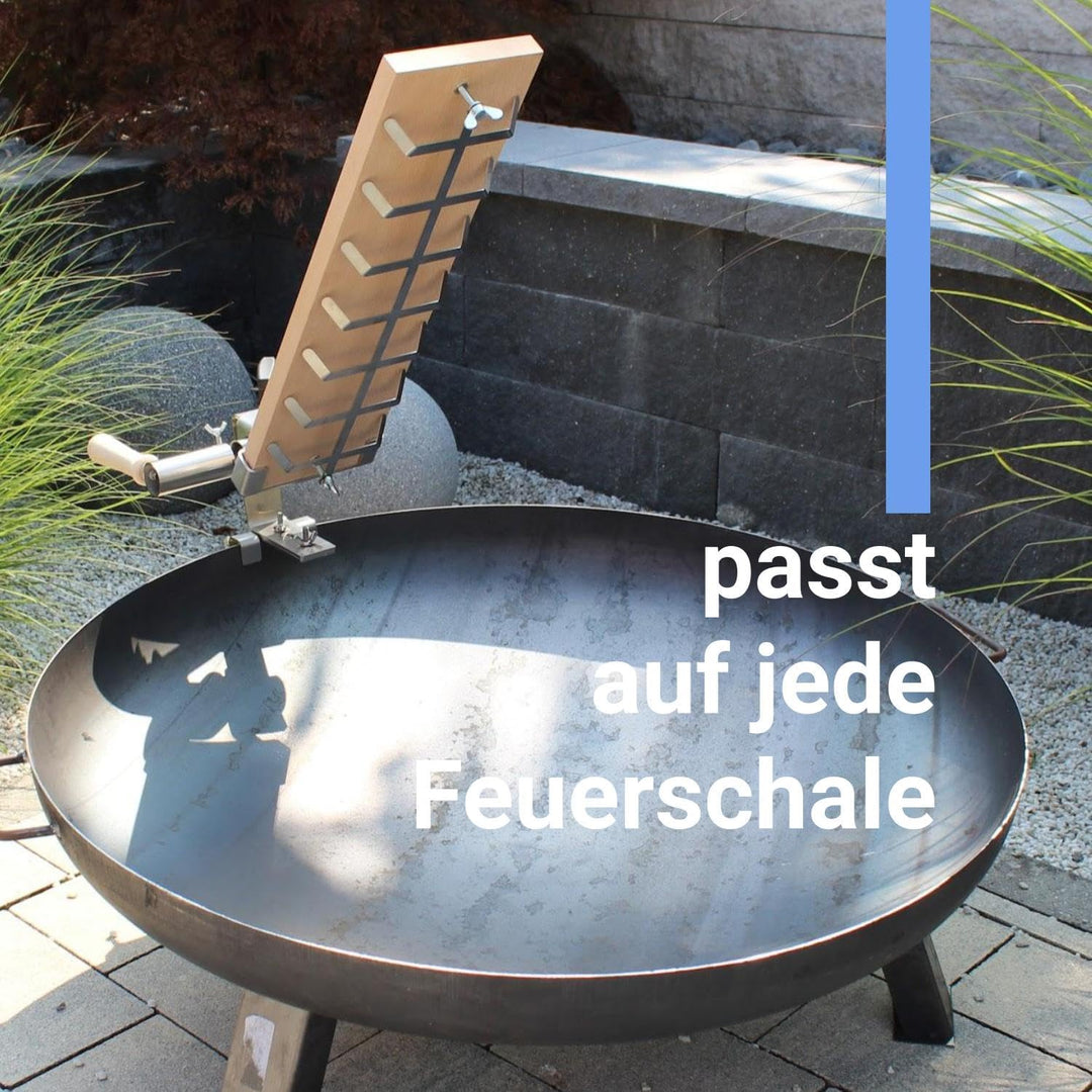 Premium Flammlachsbrett für Feuerschale, Flameboard & Halterung passt auf jede Feuerschale, stufenlo