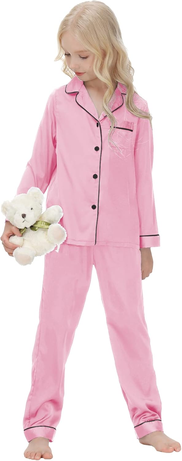 Verve Jelly Kinder Kleinkind Baby Mädchen Jungen Satin Pyjama Set Langarm Button Down Oberteile Pyja