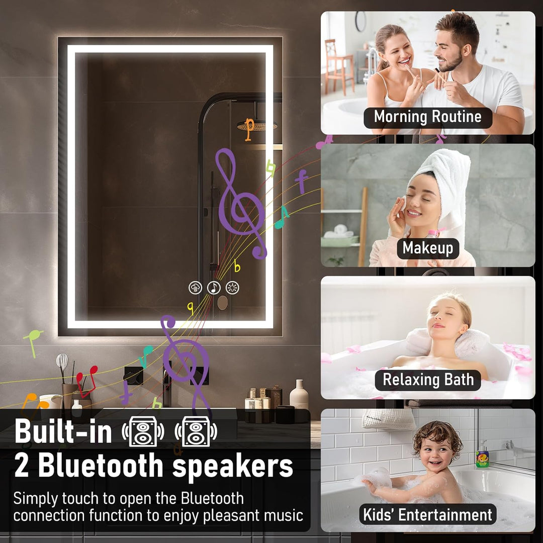 Simusi Bluetooth Badspiegel mit Beleuchtung LED, 60x80cm Spiegel mit Light, Wandspiegel mit Frontbel