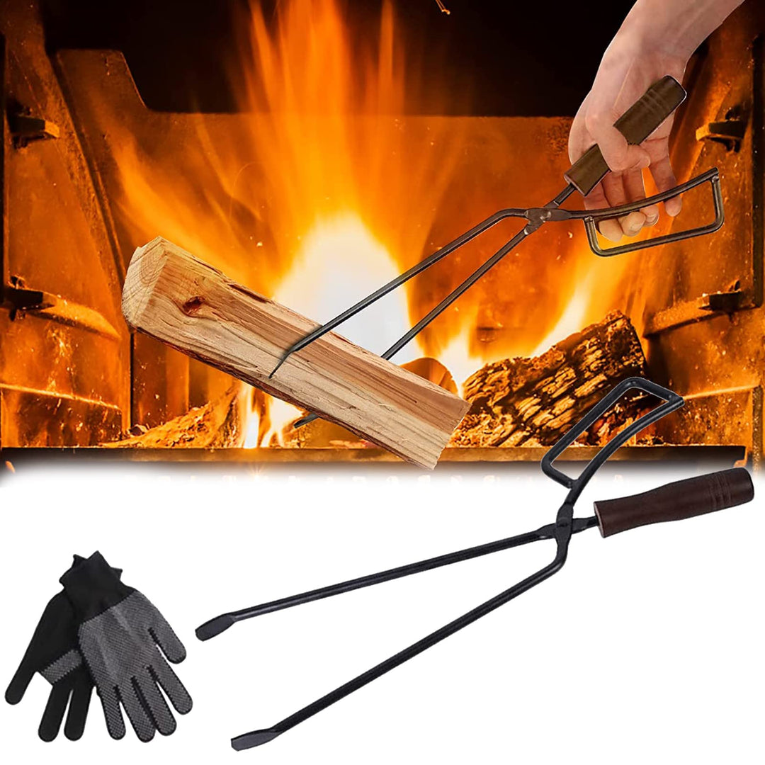 Kaminzange, 40cm Schwerlast Kaminholzzange Feuerholzzange kaminzubehör Kaminbesteck Anti-Verbrühung