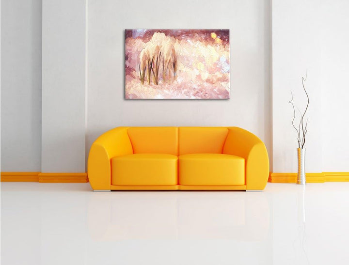 Pixxprint Schneeglöckchen im Frühjahr Kunst / 100x70cm Leinwandbild bespannt auf Holzrahmen/Wandbild