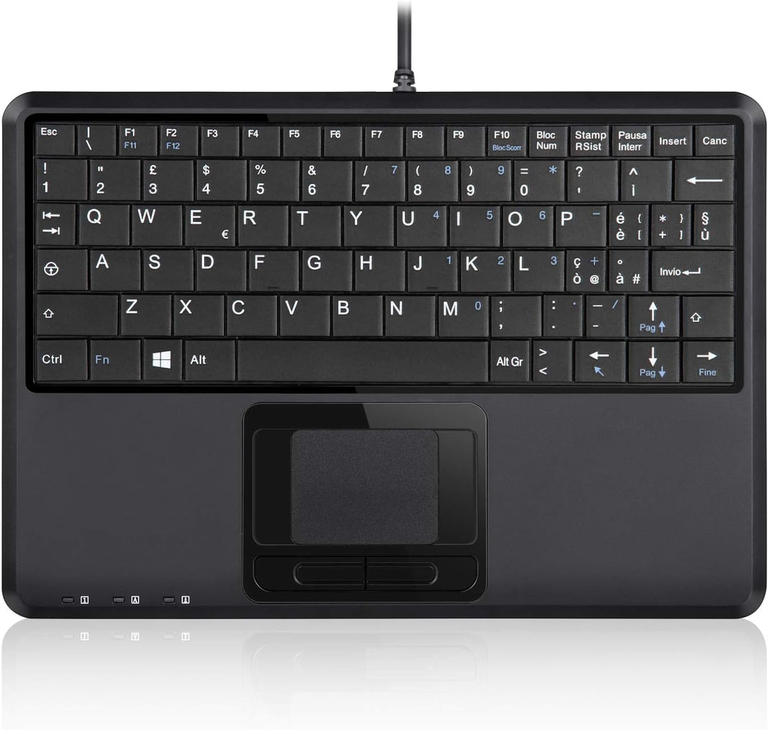 Perixx PERIBOARD-510H Plus Mini-USB-Tastatur mit Touchpad und 2 USB-Anschlüssen, leise Tasten, itali
