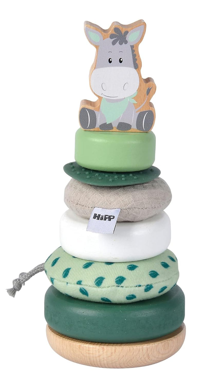 Eichhorn - Baby Hipp Stapelturm mit Ringen aus Stoff, Holz und Silikon, 8-TLG. 19cm lang, 100% FSC z