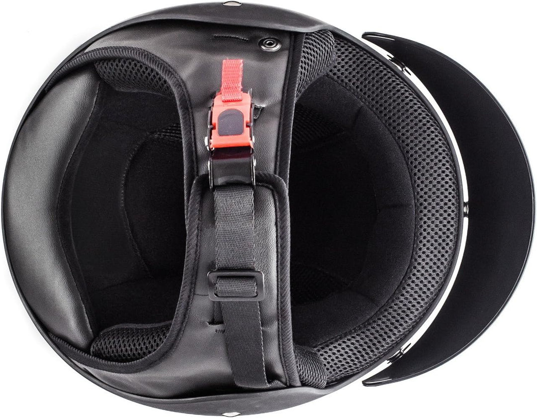 ATO Moto Pilotenhelm Jet Helm mit Leder bezogen + Brille ECE 2205 (M 57/58cm), M 57/58cm