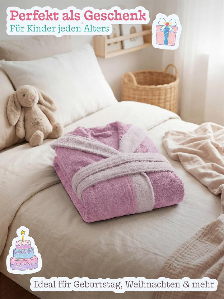 normani Kinder-Bademantel aus 100% Bio-Baumwolle mit Kapuze | Frottee Kapuzenbademantel mit oder ohn