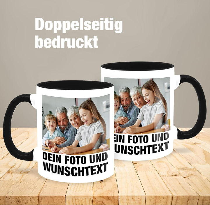 Tasse Tassen 325ml - Mit Foto I Eigenem Bild I Text I Name I Wunschtext - 325 ml - Schwarz - mug wit