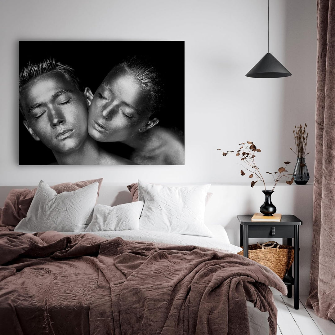 wandmotiv24 Leinwandbild Models, Querformat, Mann & Frau metallisch M0174 60x45cm Leinwandbild Model