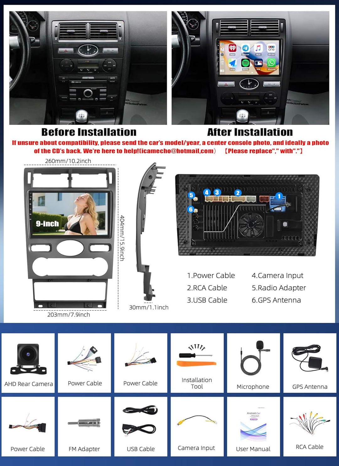Qualcomm 8 Core 4+64G CAMECHO Android 15 Autoradio für Ford Mondeo 3 2004-2007 (Hatchback) mit Navi