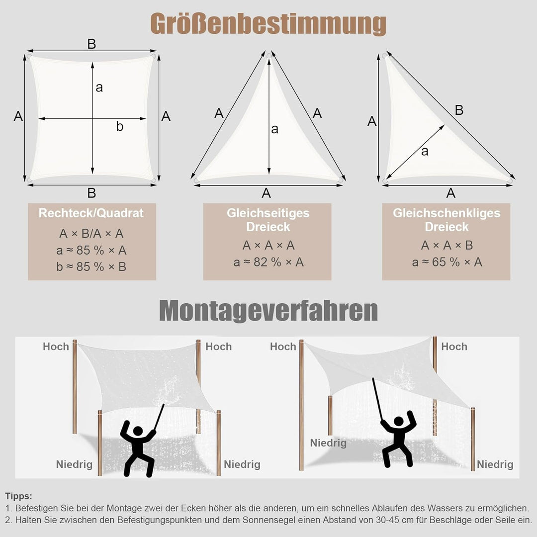 WOLTU PES Sonnensegel 300D Oxfordgewebe Neumaterial mit PU-Beschichtung | 1000MM Wasserstandfestigke