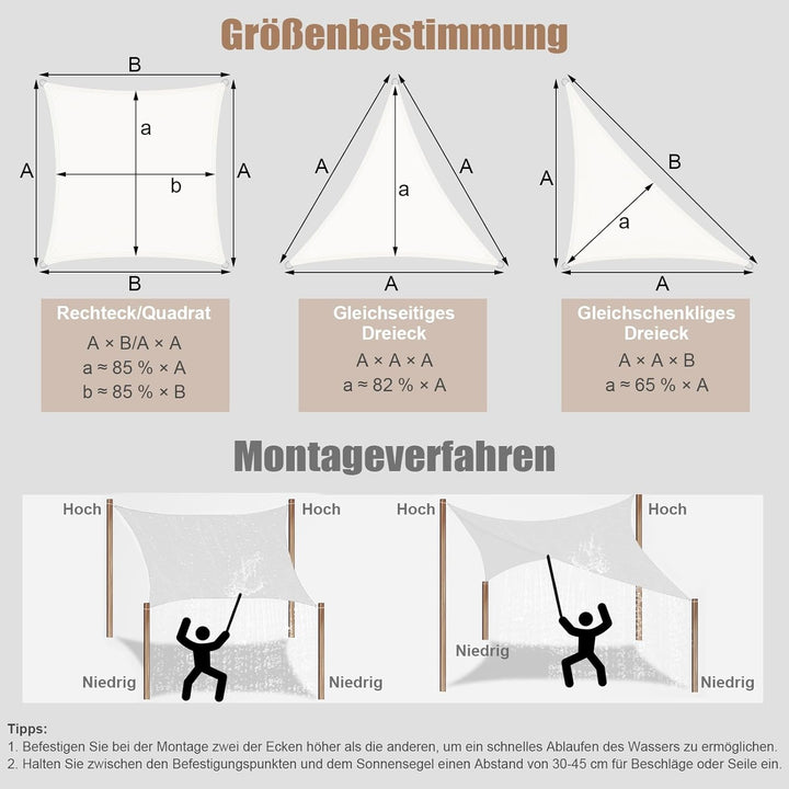 WOLTU PES Sonnensegel 300D Oxfordgewebe Neumaterial mit PU-Beschichtung | 1000MM Wasserstandfestigke