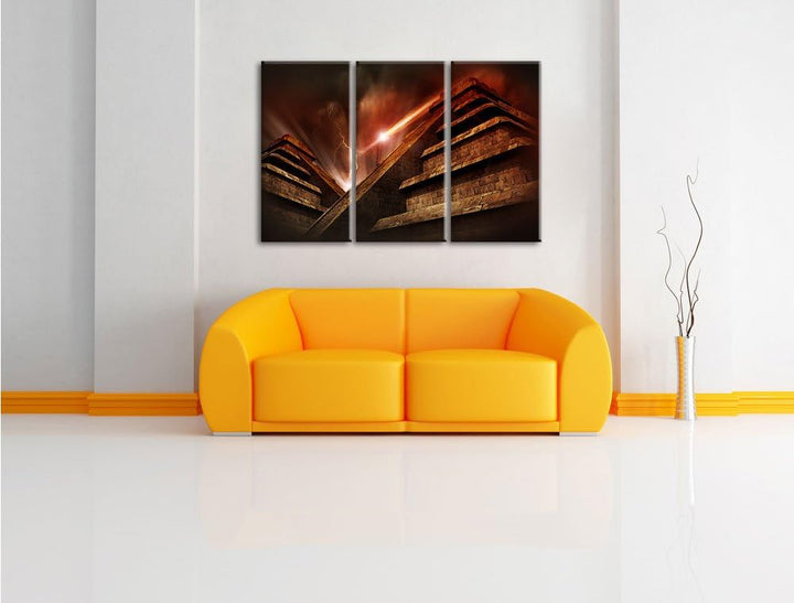 Pixxprint Majatempel bei Gewitter 3-Teiler Leinwandbild 120x80 Bild auf Leinwand