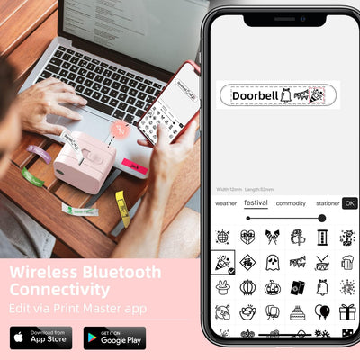 Phomemo P12 Bluetooth Beschriftungsgerät Selbstklebend Etikettiergerät Labeldrucker, Mit 1 Etiketten