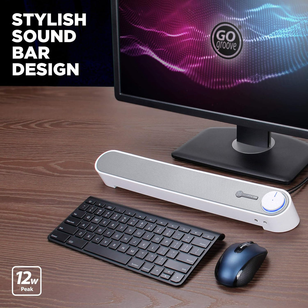 GOgroove Soundbar für PC Lautsprecher für Computer: Tragbarer 2.0 Stereo Speaker mit Eingebauten Sou