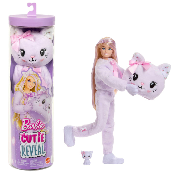 Barbie Cutie Reveal Puppe und Zubehör, Kätzchen der Cuddly-Reihe mit 10 Überraschungen, inklusive Fa
