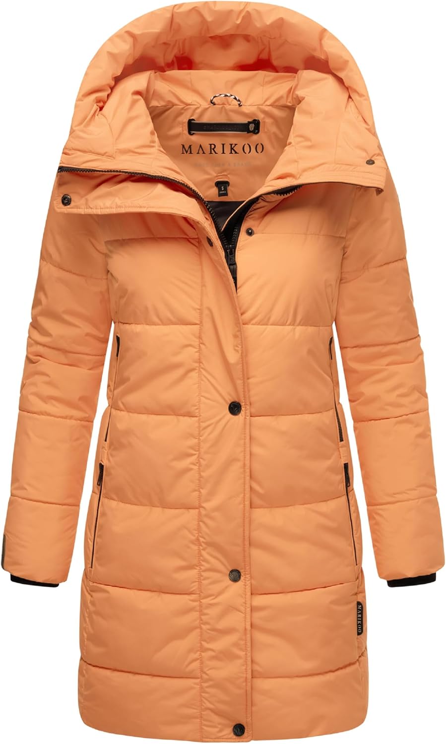 MARIKOO Damen Wintermantel Warmer Steppmantel lang mit Kapuze und hohem Kragen Karumikoo XVI XS-3XL