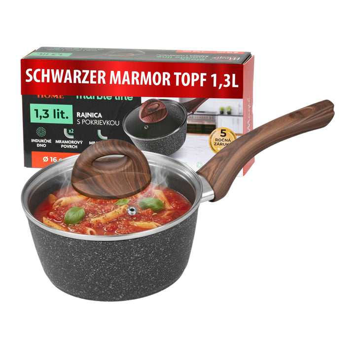 MAGIC HOME Stielkasserolle 16 cm INDUKTION | Marmor Antihaft Kasserolle mit Deckel | Kleiner Topf |