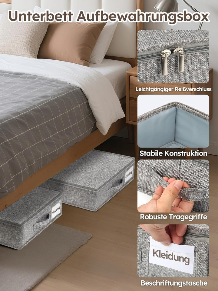 JUPELI 12cm Unterbettkommode,85x40x12 cm, Strukturverstärkung, Faltbare Aufbewahrungsbox aus Leinens