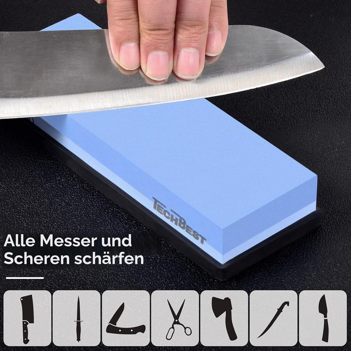 TechBest Schleifstein Messer Set - Wetzstein Körnung 400/1000 3000/8000 mit rutschfester Bambusbasis