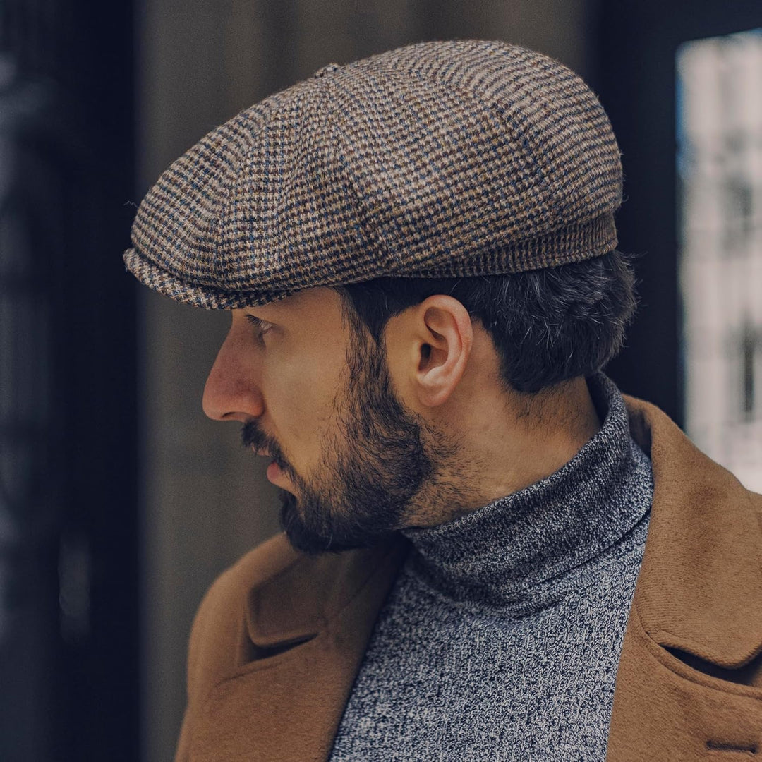 Sterkowski Shelby | 100% Harris Tweed Schiebermütze für Herren und Damen | Warm Elegant 8-Panel Zeit