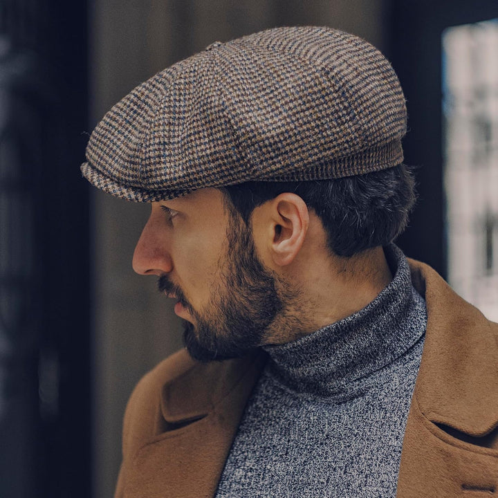 Sterkowski Shelby | 100% Harris Tweed Schiebermütze für Herren und Damen | Warm Elegant 8-Panel Zeit