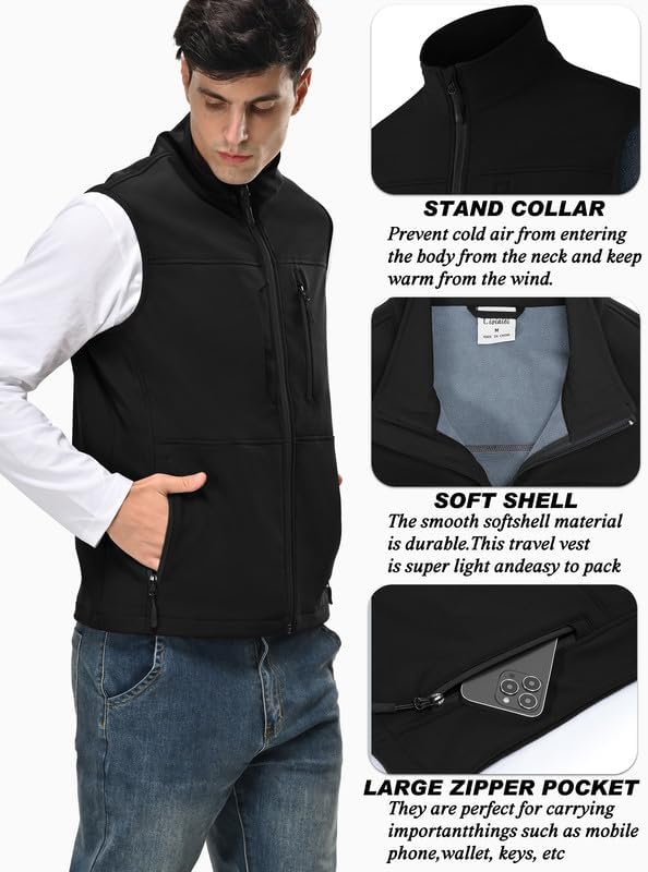 Zzkouine Leichte Softshell Weste für Herren, Bodywarmer Fleece Weste Full Zipp Softshellweste, Weste