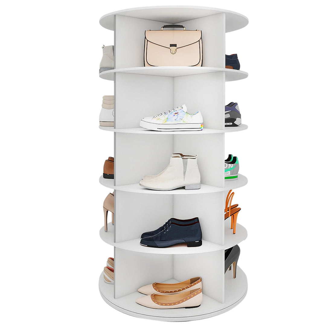 5 Tier Drehbarer Schuhregal 360° drehbares Display weisser Lazy Susan-Organizer Shoe Rack Tower 20 P