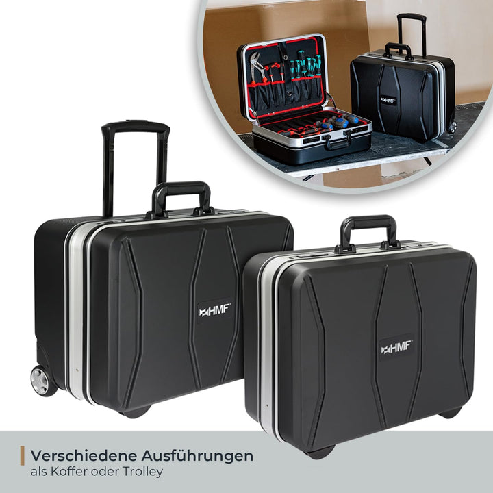 HMF 15601-02 Werkzeugkoffer leer, Werkzeugkiste gross aus ABS-Kunststoff | 47 x 40 x 22 cm, Koffer