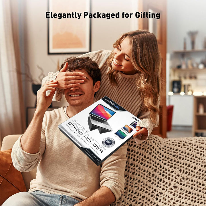 AboveTEK Tragbarer Laptopunterlage, 2-in-1 PU-Leder Faltbarer MacBook Ständer für Schreibtisch, Pass