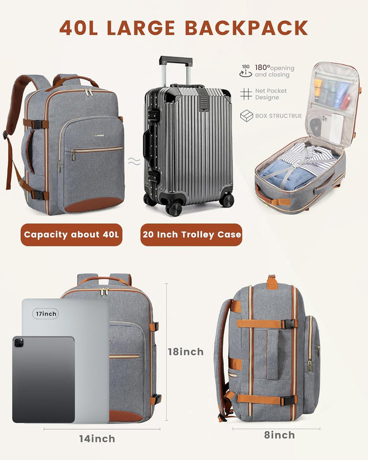 LOVEVOOK Handgepäck Rucksack Flugzeug, 40L Gross Reiserucksack Damen Kofferrucksack, Wasserdicht Rei