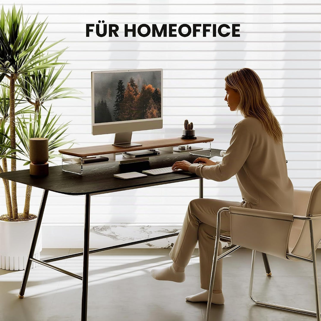 Fenge Acryl Monitorständer Riser 108cm, Grosser Dual monitorständer mit Metallregal, Schreibtisch Zu