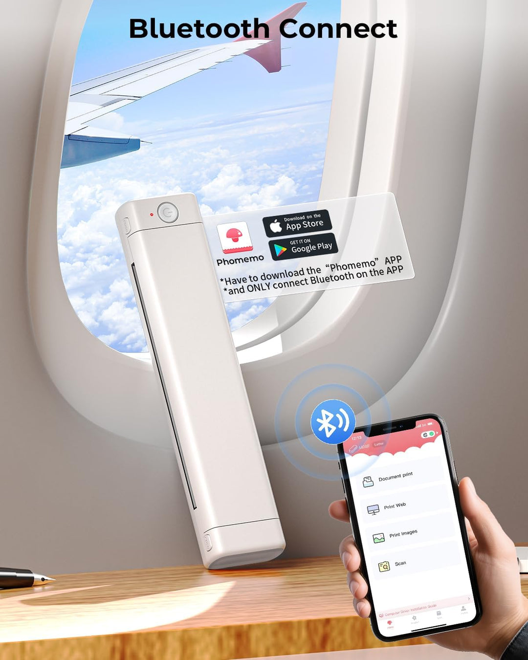 Phomemo M08F Mobiler Drucker A4 für Unterwegs Thermodrucker - Tragbarer Bluetooth Drucker für Den He
