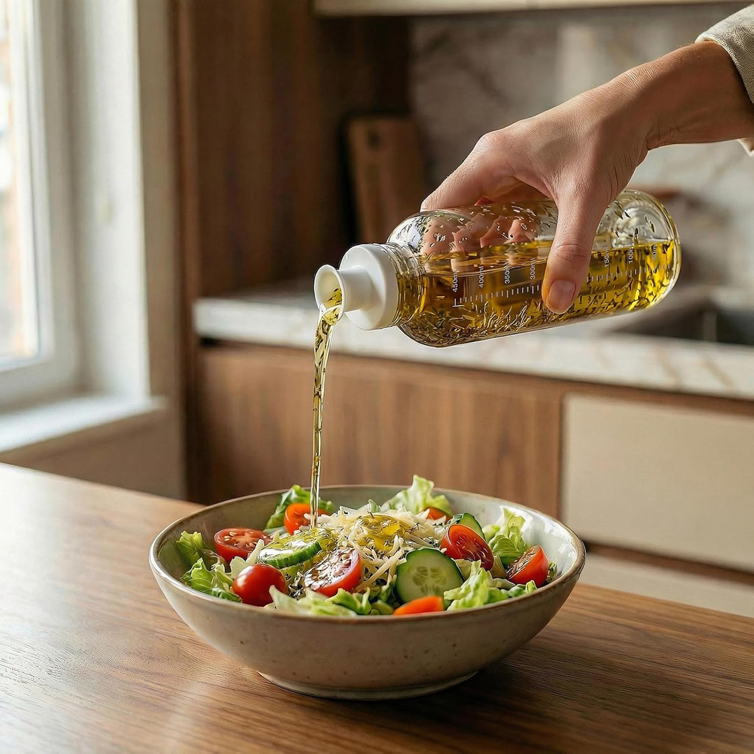 Dressingshaker aus Glas mit Skalierung 300ml | Dressing Behälter mit tropffreien Ausguss, spülmaschi