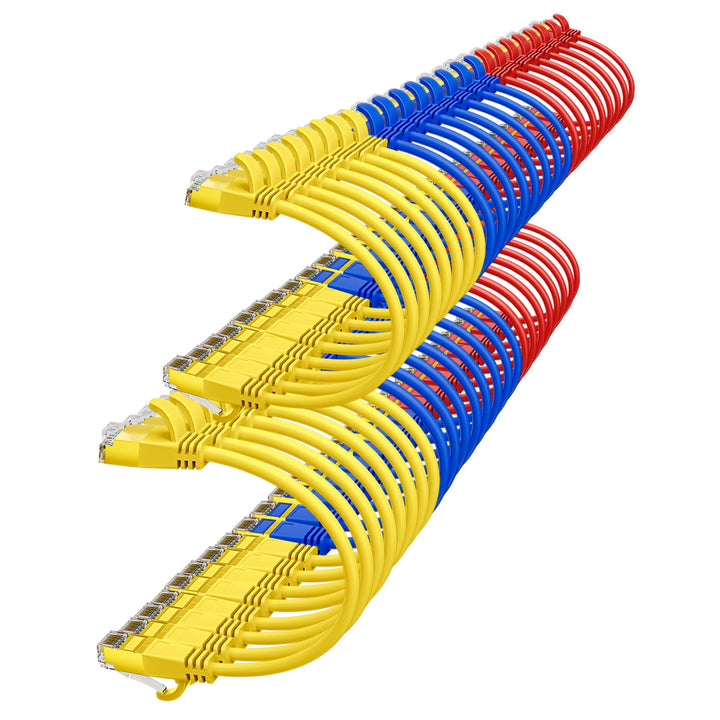 25cm Ultradünn/Slim OD:3.8mm CAT7 Ethernetkabel (Drei Farben, 48-Stück), 10Gbps kurz Netzwerkkabel,
