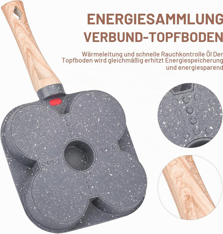 4 Intervalle Spiegeleipfanne, Aluminium Pancake Pfanne Antihaft Pfannkuchenpfanne Outdoor-Camping-Ei