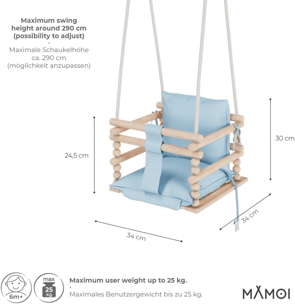 MAMOI® Babyschaukel, Schaukel Indoor und Outdoor, Holzschaukel für Baby und Kinder, Kinderschaukel,
