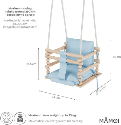 MAMOI® Babyschaukel, Schaukel Indoor und Outdoor, Holzschaukel für Baby und Kinder, Kinderschaukel,