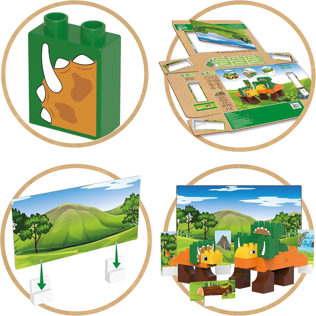 BIOBUDDI Dinosaurier Triceratops, 38 Teile, 100% kompatibel mit Lego & duplo, klimaneutral hergestel