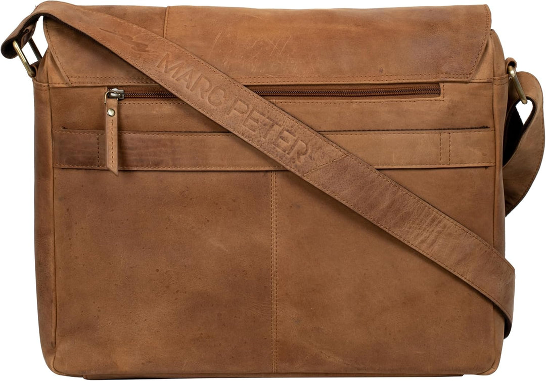 Marc Peter® Bergen leder Umhängetasche für Herren Damen | 15.6 Zoll Laptoptasche | Aktentasche aus e