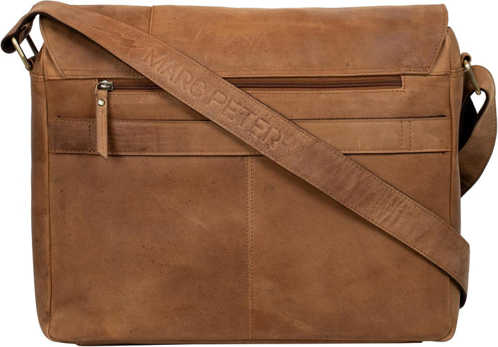 Marc Peter® Bergen leder Umhängetasche für Herren Damen | 15.6 Zoll Laptoptasche | Aktentasche aus e