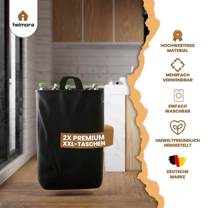 heimora 100L Pfandflaschen Sammelbehälter mit Deckel & 2 XXL Beuteln – Robuster Behälter für Leere F