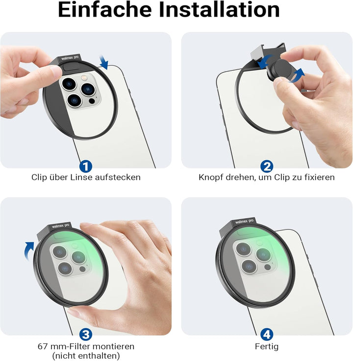 Walimex pro Filterhalter 67 mm für Handykamera, Cold Shoe Mount für LED und Mikrofon, professionelle