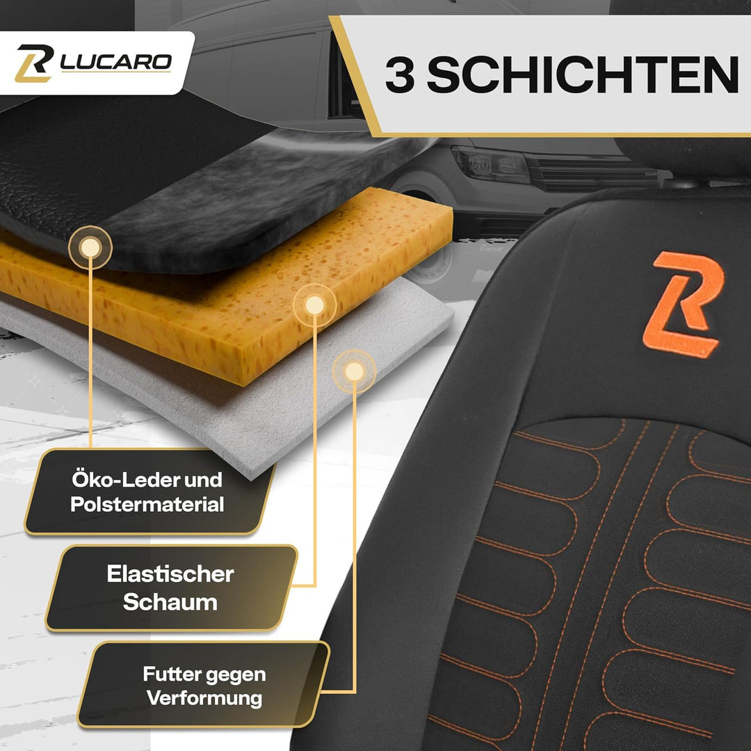 LUCARO Sitzbezüge Auto Tornado für Ford Transit 2013 und Später - Sitzbezug Set 1+2 - Auto Sitzbezüg
