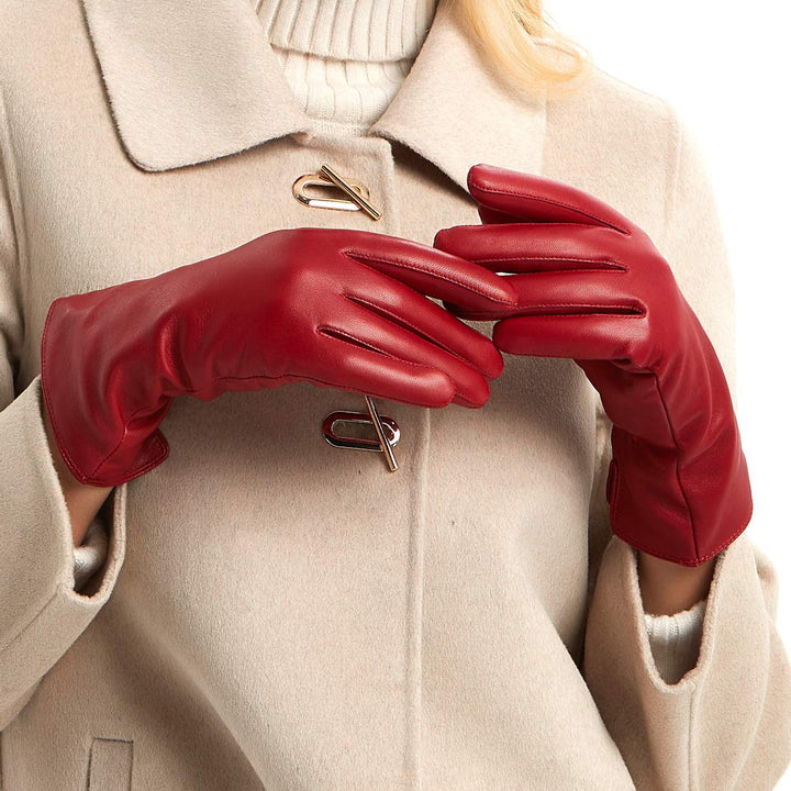MGGMOKAY Damen Lederhandschuhe Kaschmir gefüttert XXL Rot (Touchscreen, Innenfutter aus Kaschmir), X