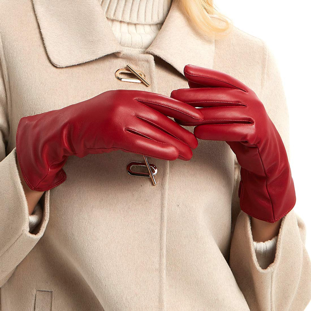 MGGMOKAY Damen Lederhandschuhe Kaschmir gefüttert M Rot(Thouchscreen), M Rot(Thouchscreen)